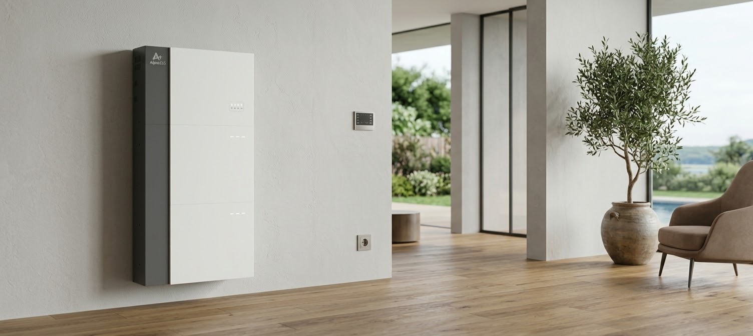 Thuisbatterij gemonteerd aan de muur